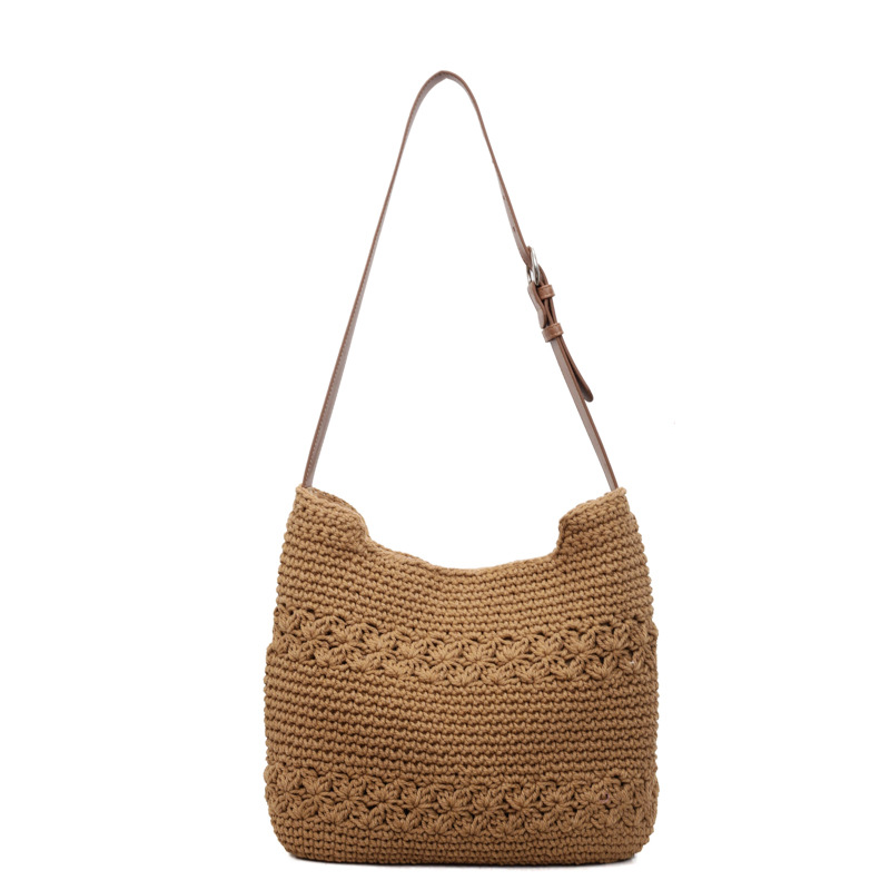 Vacation Style Woven Large Bag For Women 2026 New Korean Knit Simple Shoulder Bag High Capacity Casual Beach Bag - Thumbnail 5