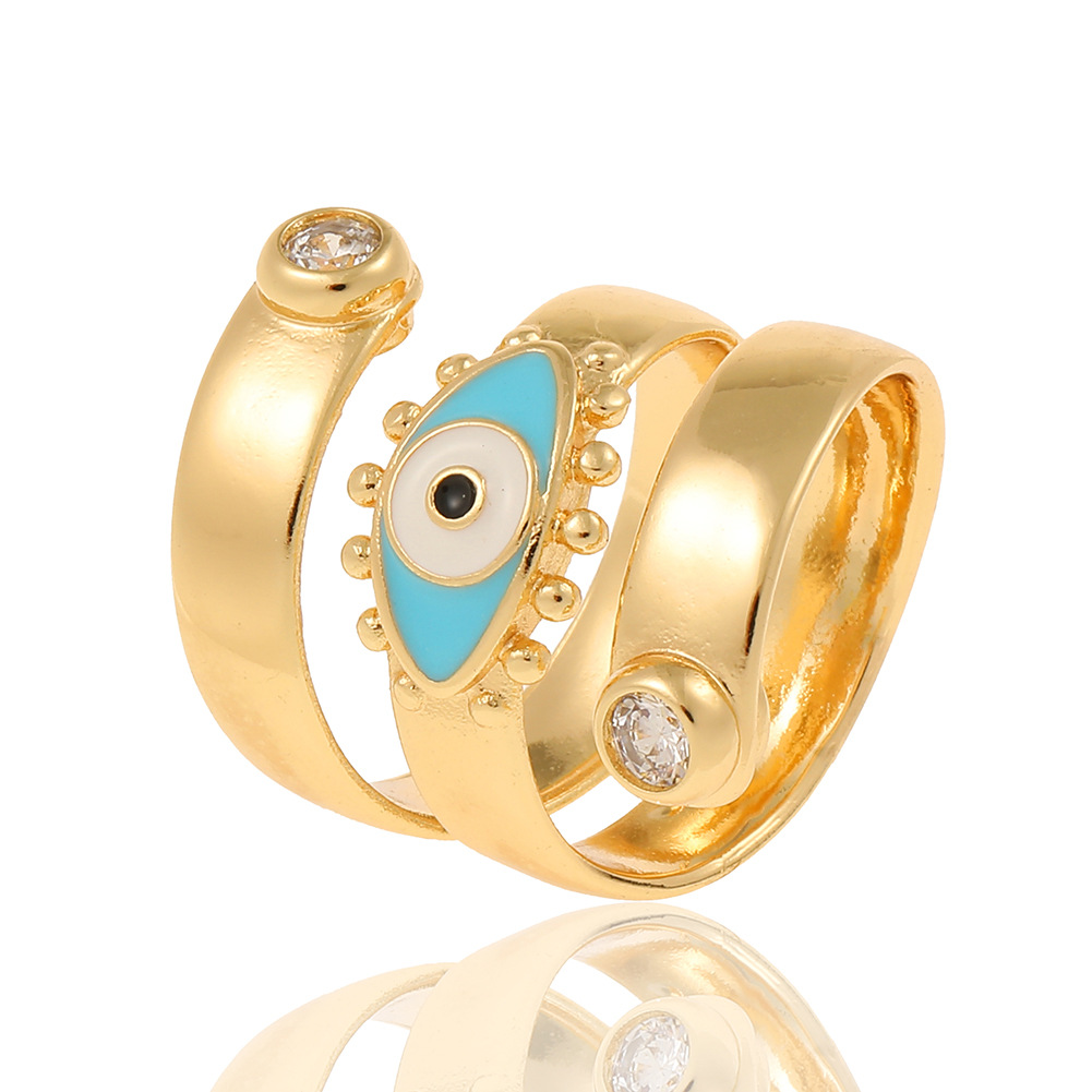 Fashion Geometric Devilu0027S Eye Copper Open Ring Enamel Zircon Copper Rings