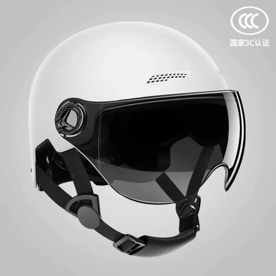 3c certified electric car helmet men's and women's motorcycle summer battery car riding half helmet Four Seasons universal helmet (Motosiklet kaskı (dəbilqə)) - white-national-3c-certification-thickened-eps-buffer-brown-sunshade-short-glasses-3c-certified-no-fear-of-sunshine