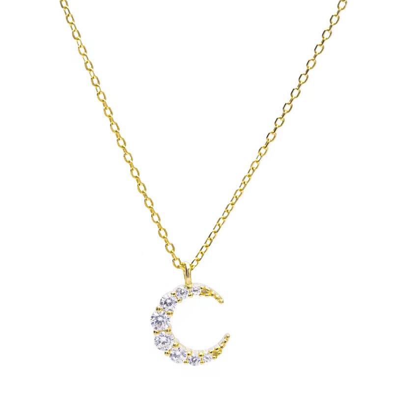 Women's Gender 925 Sterling Silver Zircon Cable Chain Plating Moon Pendant Necklace