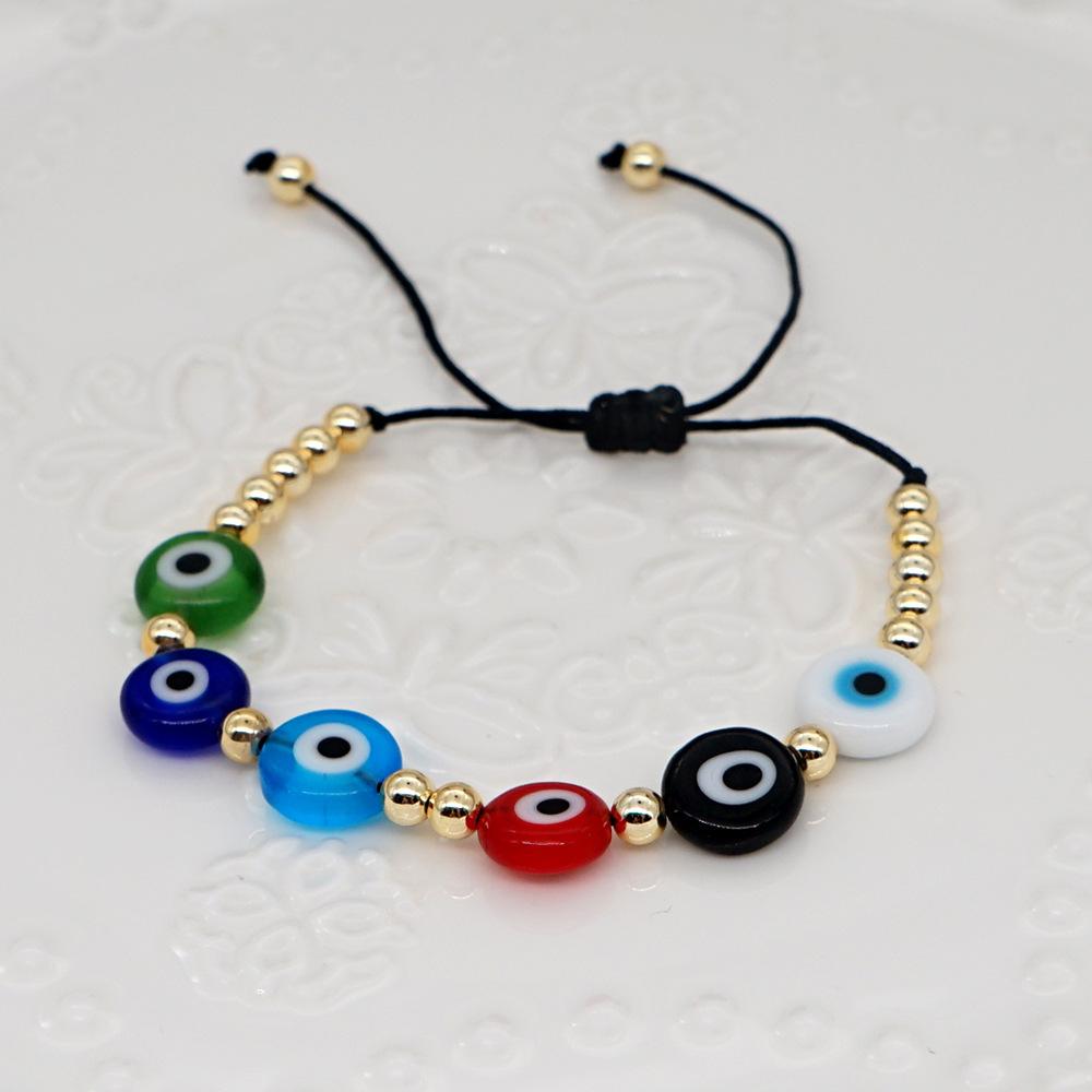 Nihaojewelry Ethnic Style Colored Glaze Evil Eye Gold Bead Bracelet Wholesale Jewelry display picture 9