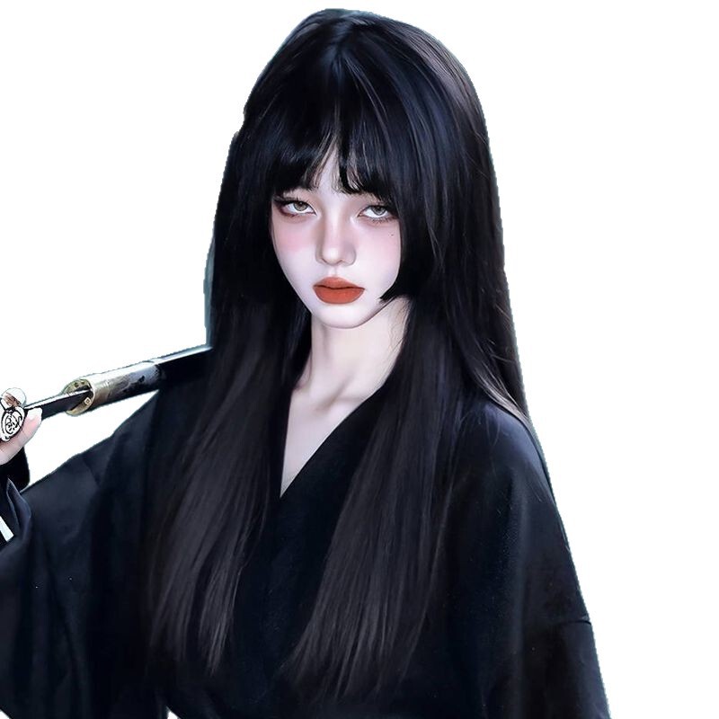 假发全头套女长发公主切自然仿真姬发式黑长直水母头Lolita假发套|undefined