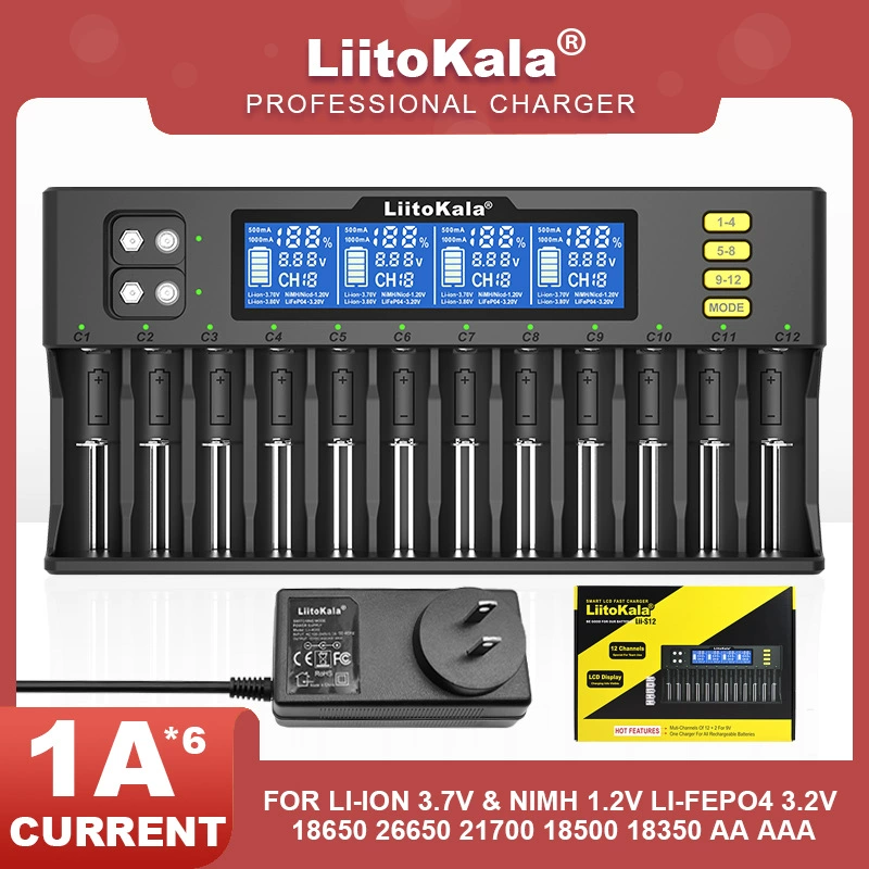 Зарядное устройство LiitoKala Lii-S12 18650 21700 9V 12 слотов с ЖК-дисплеем