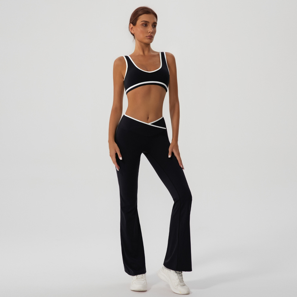 Contraste de color cruzado yoga bra conjunto de ropa interior deportiva de acondicionamiento mujer ocio bocina pantalones estilo Lulu