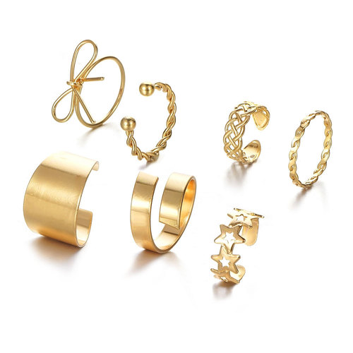 European and American cross-border hot-selling retro bow five-pointed star twist 8-piece ring ins style ring open ring