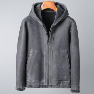 EPNOVEV winter original ecological fur integrated men's short hooded leather coat men's fur thickened coat fashion