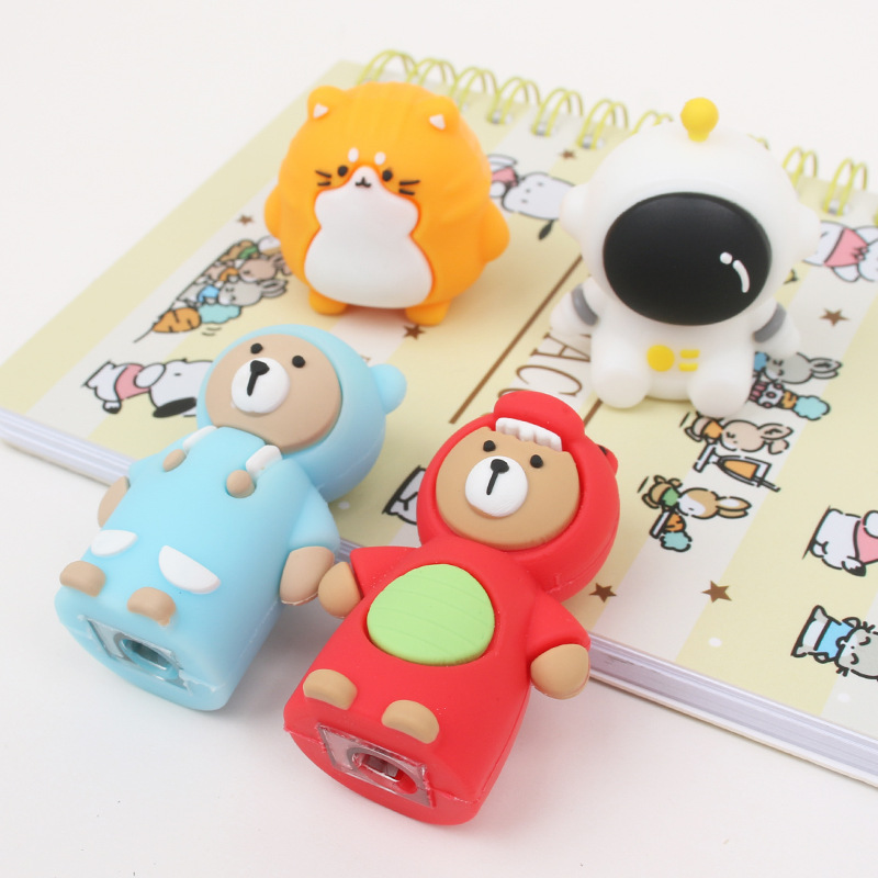 Sacapuntas portátil de PVC suave con diseño de muñeco 3D, miniatura creativa y decorativa