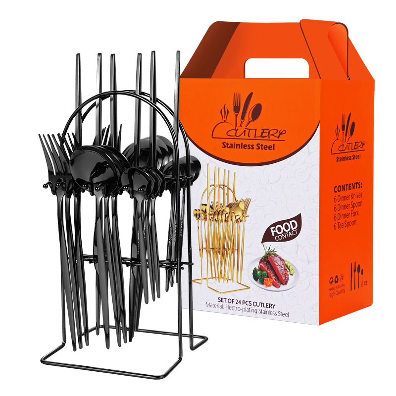 Transfronterizo Amazon Portugal comida occidental cuatro principales vajilla de acero inoxidable 24 piezas vajilla rack caja de regalo rack traje