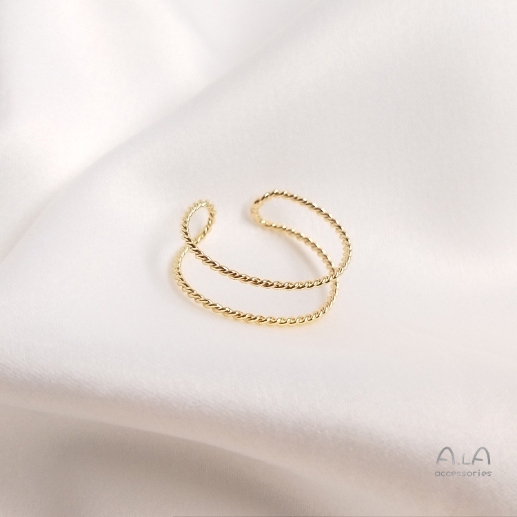 색상 보존 14K 금도금 꽃 트위스트 구리 와이어 이중 가닥 반지 수제 클립 비드 권선 DIY 액세서리 이중 원형 반지