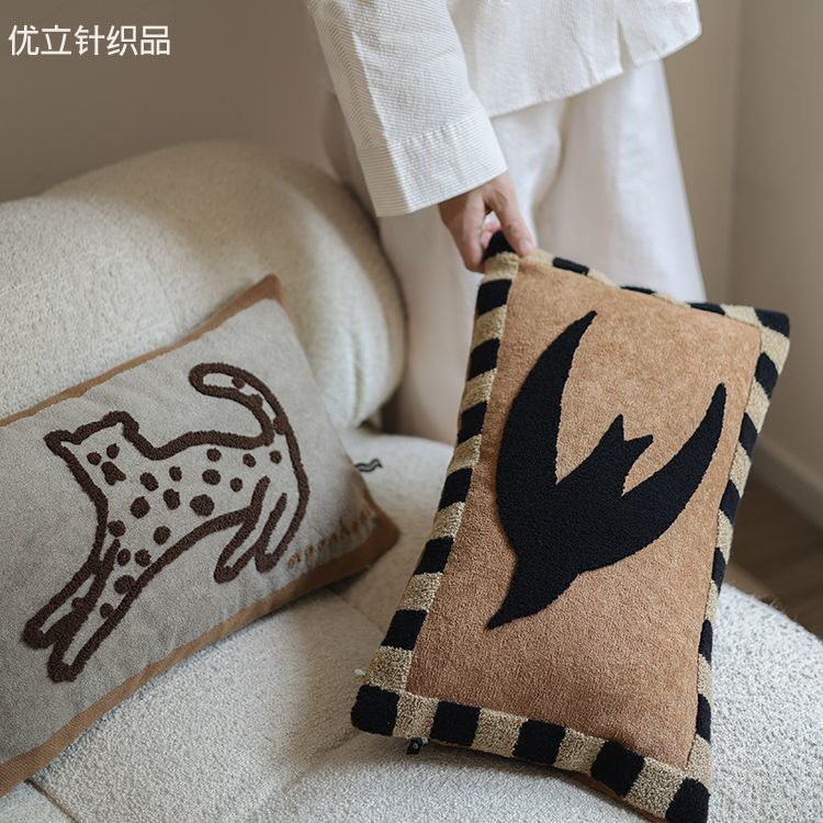 新型小美満夜間動物園猫重工タオル刺繍腰枕方枕抱き枕クッションソファー中古