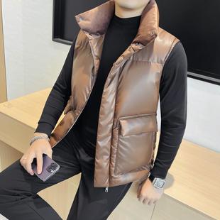 23101-P183 Cotton Vest Men's Autumn and Winter New Large Pocket high quality PU Leather Vest