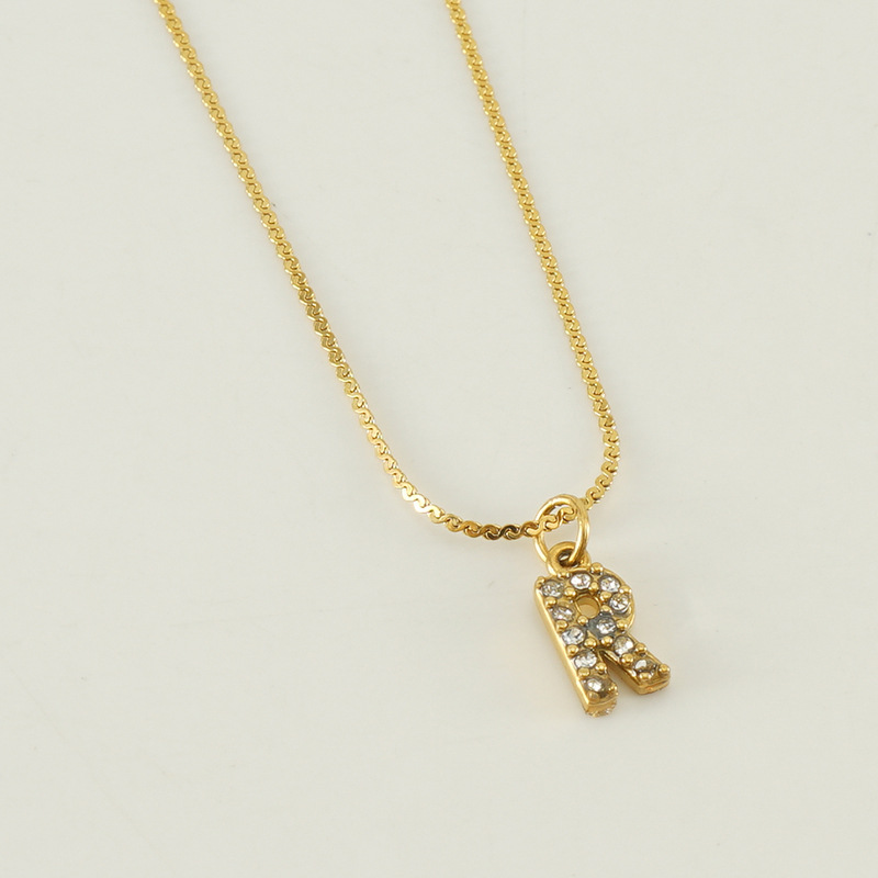 Transfronterizo europeo y americano estilo de moda todo fósforo de acero inoxidable carta Collar chapado en oro diamante incrustado estilo simple tira de cadena delgada s para las mujeres