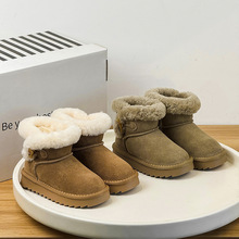 真皮真毛牛角扣雪地靴女童2025冬季保暖靴子男童防滑大底加厚棉鞋