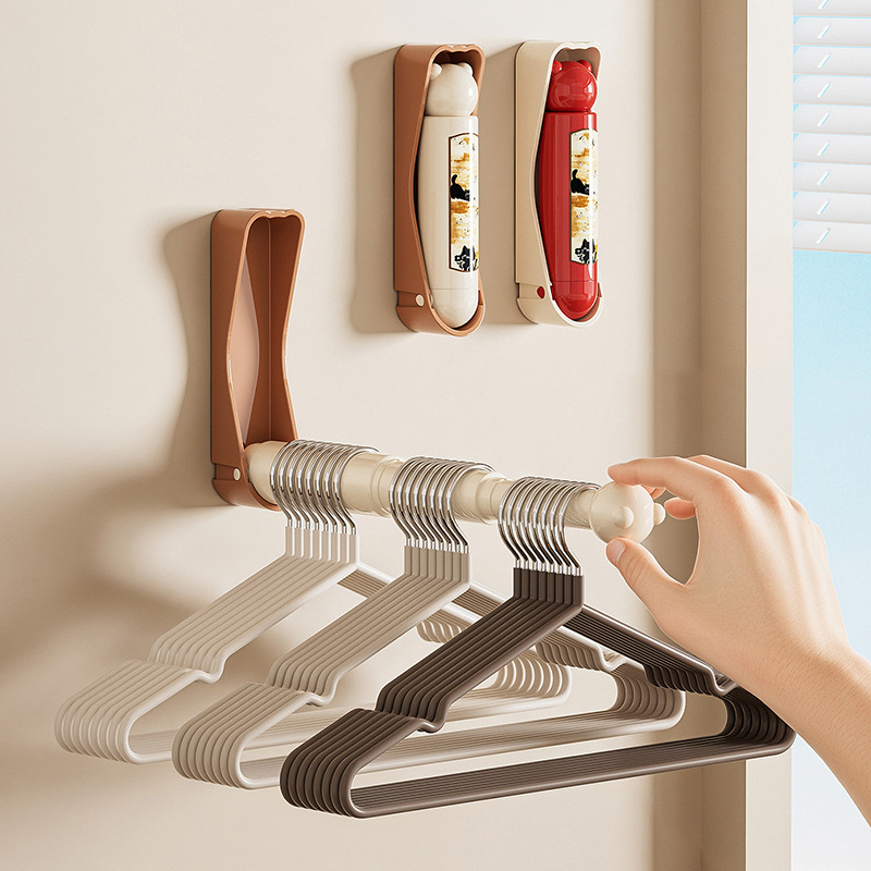 Clothes Hanger Storage Organizer, No-Drill Household Balcony Clothes Drying Rack, Wall-Mounted Retractable Clothes Hanger Organizer