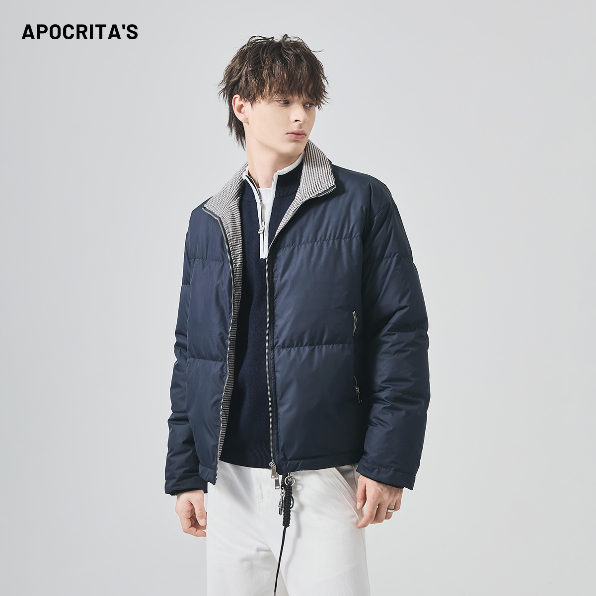 Apo Men's Clothing | Cross-Border Men's White Duck down Jacket Winter Warm High-End Loose Casual Short Jacket