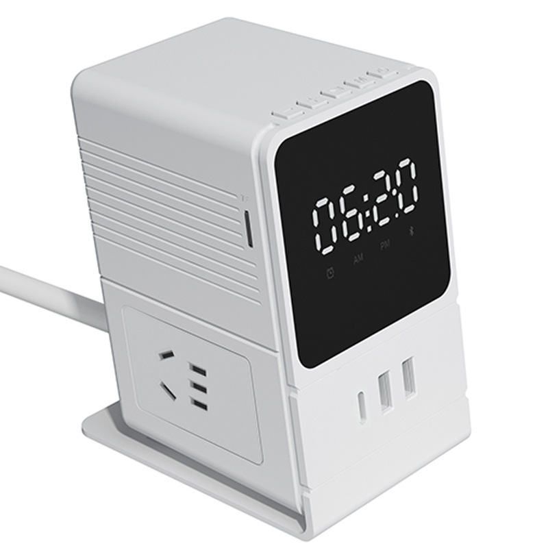 Jishun zócalo multifuncional placa de conexión creativa porosa enchufe de fila doméstica USB enchufe de carga rápida alarma vertical negra