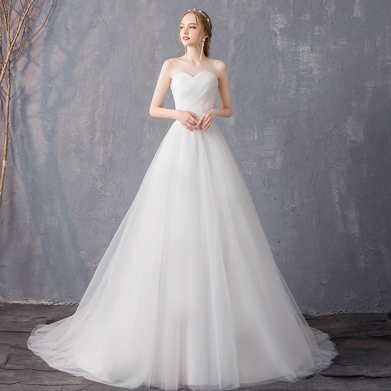 Cross-Border Wedding Dress 2026 New Style French Bride Elegant Strapless Forest Style Simple Fairy-Like Trailing Light Wedding Dress