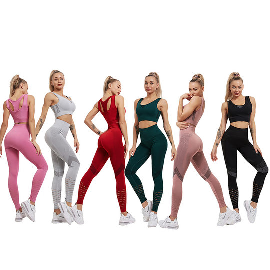Fitness Sports suit in stock European and American Cross-border New Tight Yoga Top High Waist Trousers Solid Color Yoga Clothing for Women