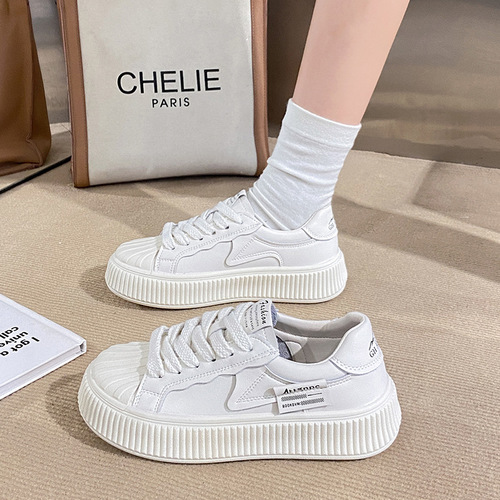 Thick sole casual shoes for women, 2026 new spring hot white shoes, all-matching shell head, students, soft-sole skate shoes, children