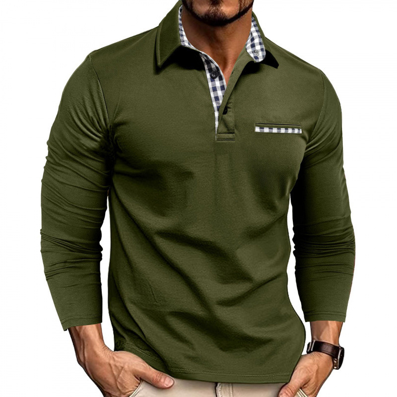 2025 New European and American Men's Casual Fashion Polo Shirt Export Amazon Lapel Long-Sleeved Color Matching T-Shirt 2025 New European and American Men's Casual Fashion Polo Shirt Export Amazon Lapel Long-Sleeved Color Matching T-Shirt