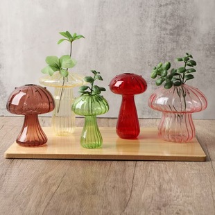 Creative Glass Mushroom Vase Aromatherapy Bottle Transparent Colored Glass Hydroponic Vase Glass Lampshade Ornament Flower Arrangement Device
