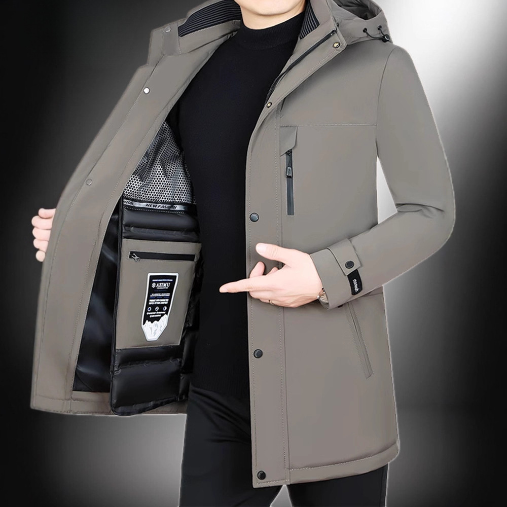 Pierre Cardin Men's New Winter Detachable Liner down Jacket Mid-Length Goose down Thickened Coat for Middle-Aged Men