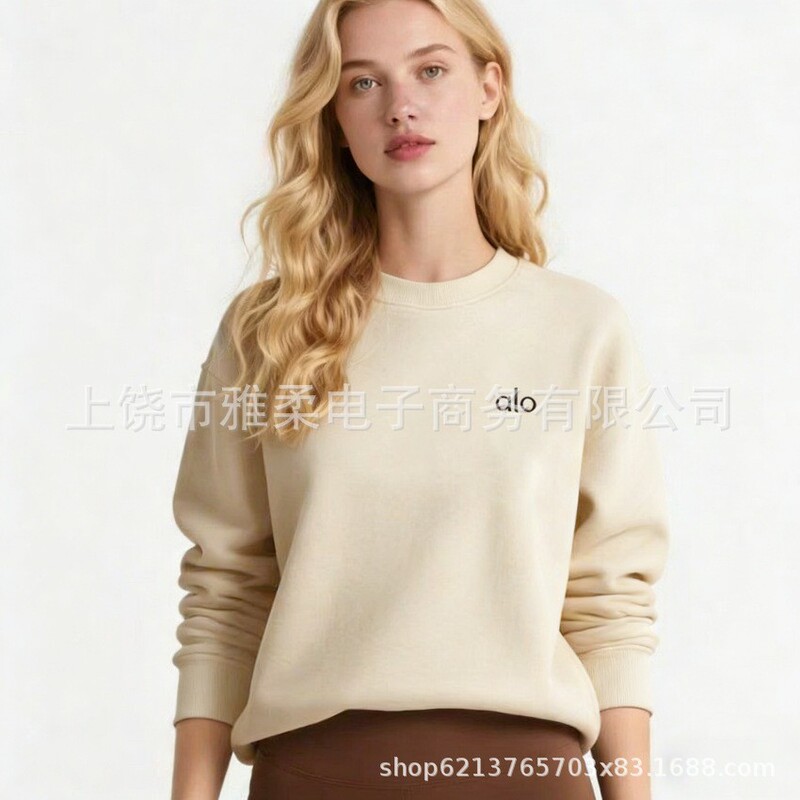 Alo2025 Spring Letter Logo Terry Round Neck Long-Sleeved Loose Couple Sweatshirt Pure Color Simple Style Versatile Yog Alo2025 Spring Letter Logo Terry Round Neck Long-Sleeved Loose Couple Sweatshirt Pure Color Simple Style Versatile Yog
