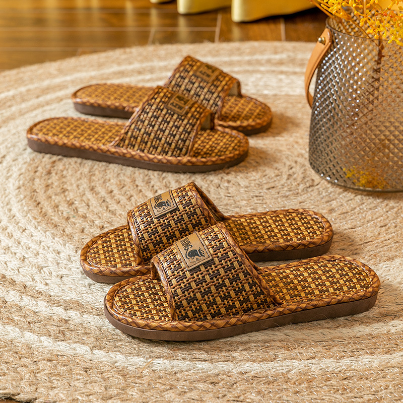 Household sandals and slippers men's summer rattan straw woven women's indoor home linen non-slip non-smelly feet summer wholesale four seasons