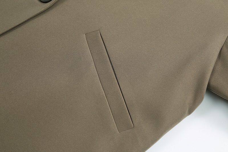Áo blazer nữ dáng rộng cổ vest tay dài phong cách thanh lịch — quần kaki, đen, Bông đen, Kaki và bông chi tiết 10