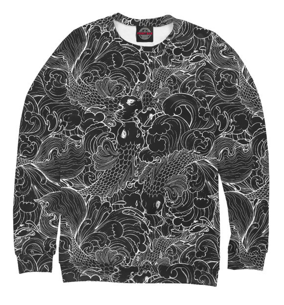 Rusia venta caliente tinta koi impresión 3D hombres y mujeres con el mismo estilo suelto manga larga hombro suéter de cuello redondo