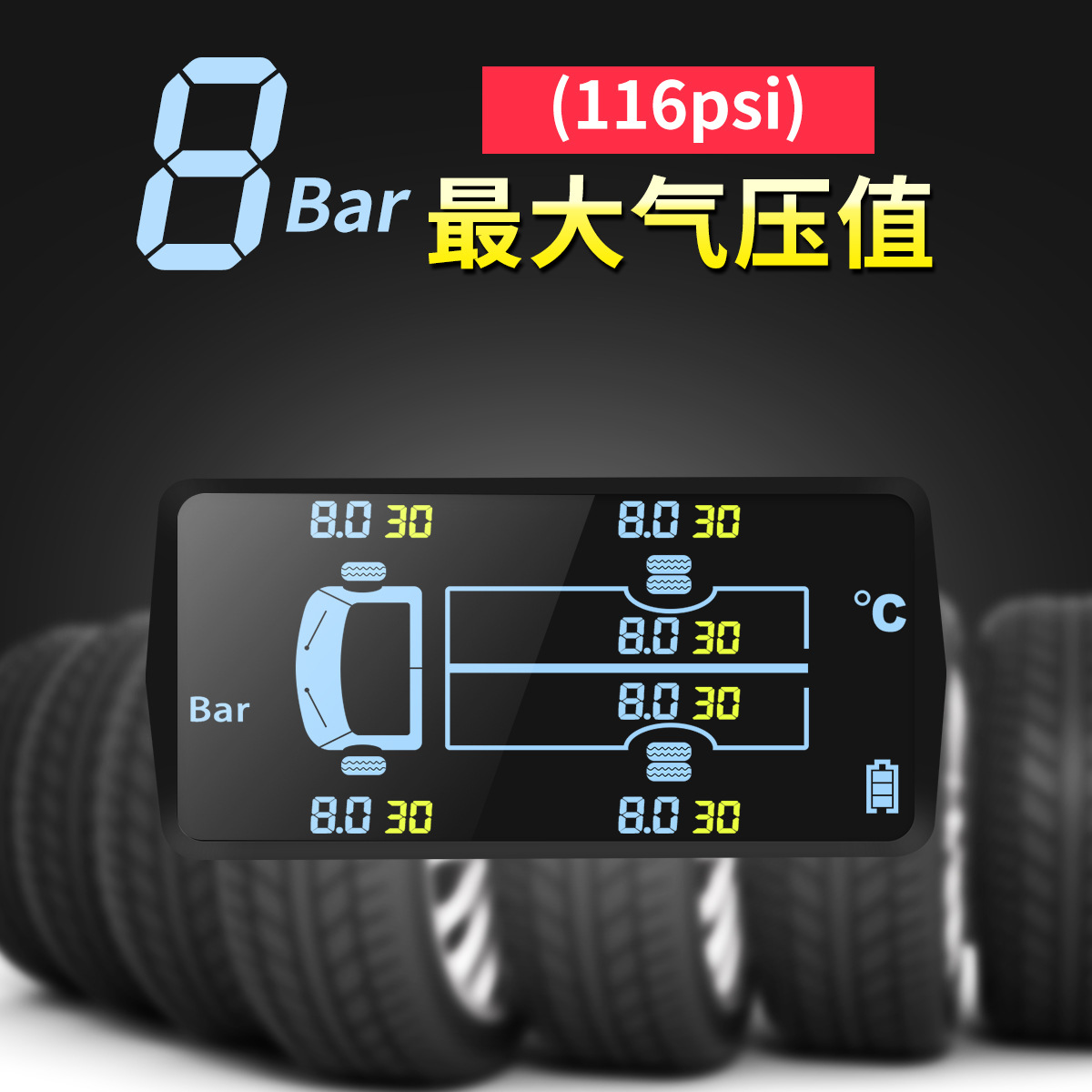 Truck Tire Pressure Monitor 6-Wheel External Monitoring System for Trucks and Rvs, Dedicated Tpms Wireless System for Engineering Vehicles