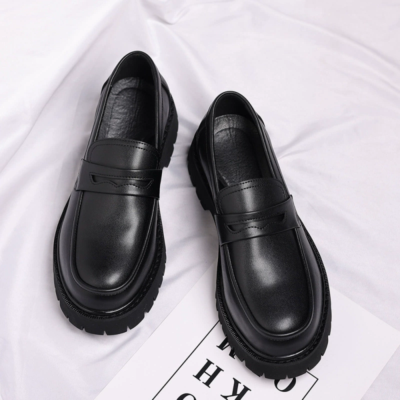Кожаные туфли без шнуровки для маленьких людей, мужская обувь, повседневная обувь на толстой подошве, костюм для парикмахера, большой размер 48.