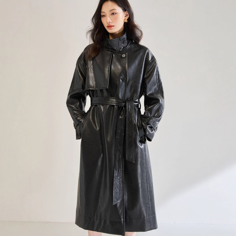 【Sheng Hong】New Autumn and Winter Vintage Style Leather Trench Coat with Stand-Up Collar, Washed Oil-Waxed Leather, Oversized Silhouette, Exudes Its Own Aura, Long Coat 【Sheng Hong】New Autumn and Winter Vintage Style Leather Trench Coat with Stand-Up Collar, Washed Oil-Waxed Leather, Oversized Silhouette, Exudes Its Own Aura, Long Coat