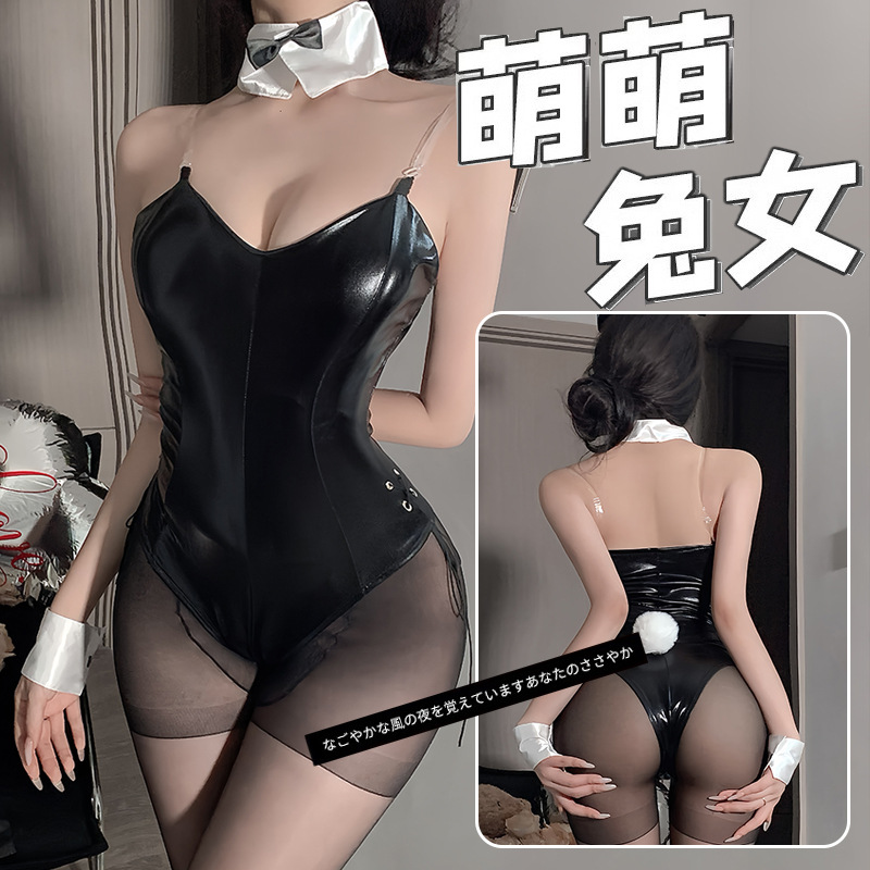 Red sexy small chest PU conjoined rabbit soft cute leather bunny uniform temptation role-playing suit 1840