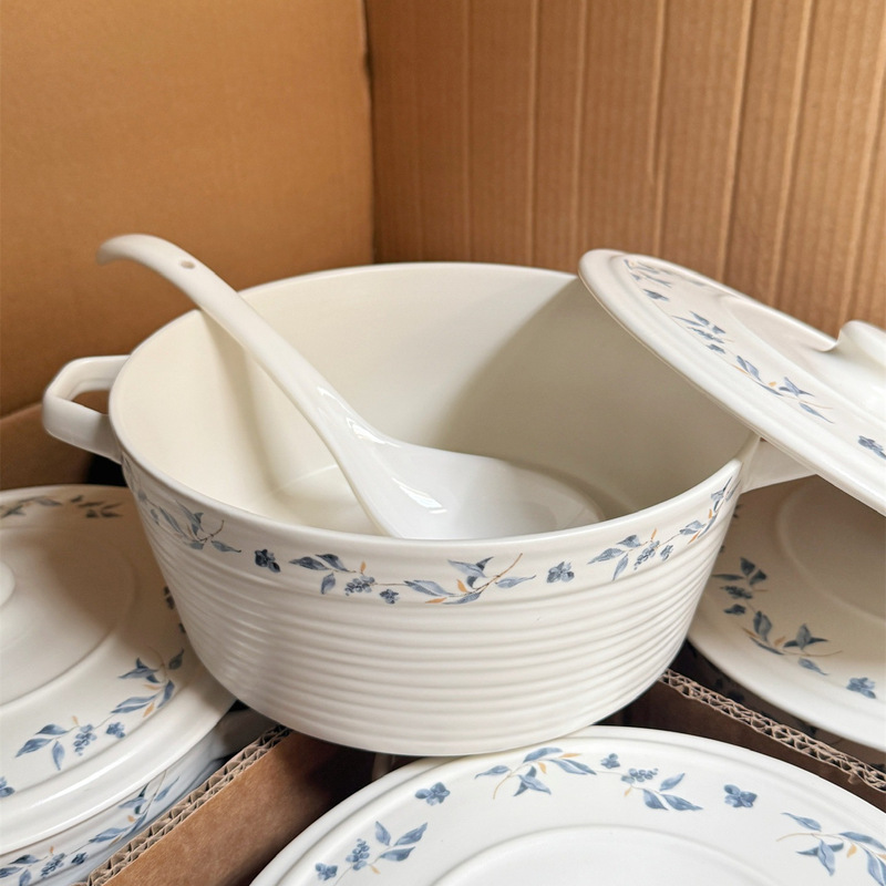Double-Eared Large Soup Bowl with Underglaze Color, Exquisite and Beautiful Ceramic Household Tableware, 2026 New Model with Lid, Noodle Bowl Double-Eared Large Soup Bowl with Underglaze Color, Exquisite and Beautiful Ceramic Household Tableware, 2026 New Model with Lid, Noodle Bowl