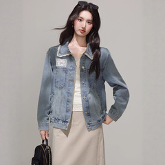 2025秋季新款韩版蕾丝拼接甜美牛仔外套女长袖设计感复古夹克上衣