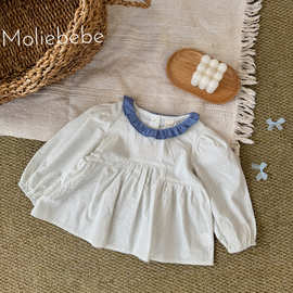 沫栗家ins春秋新款婴幼儿童衬衫女童碎花娃娃衫宝宝长袖衬衫上衣