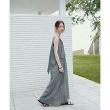 Textile Song御姐风气质条纹连衣裙日系亚麻小众设计气质吊带长裙