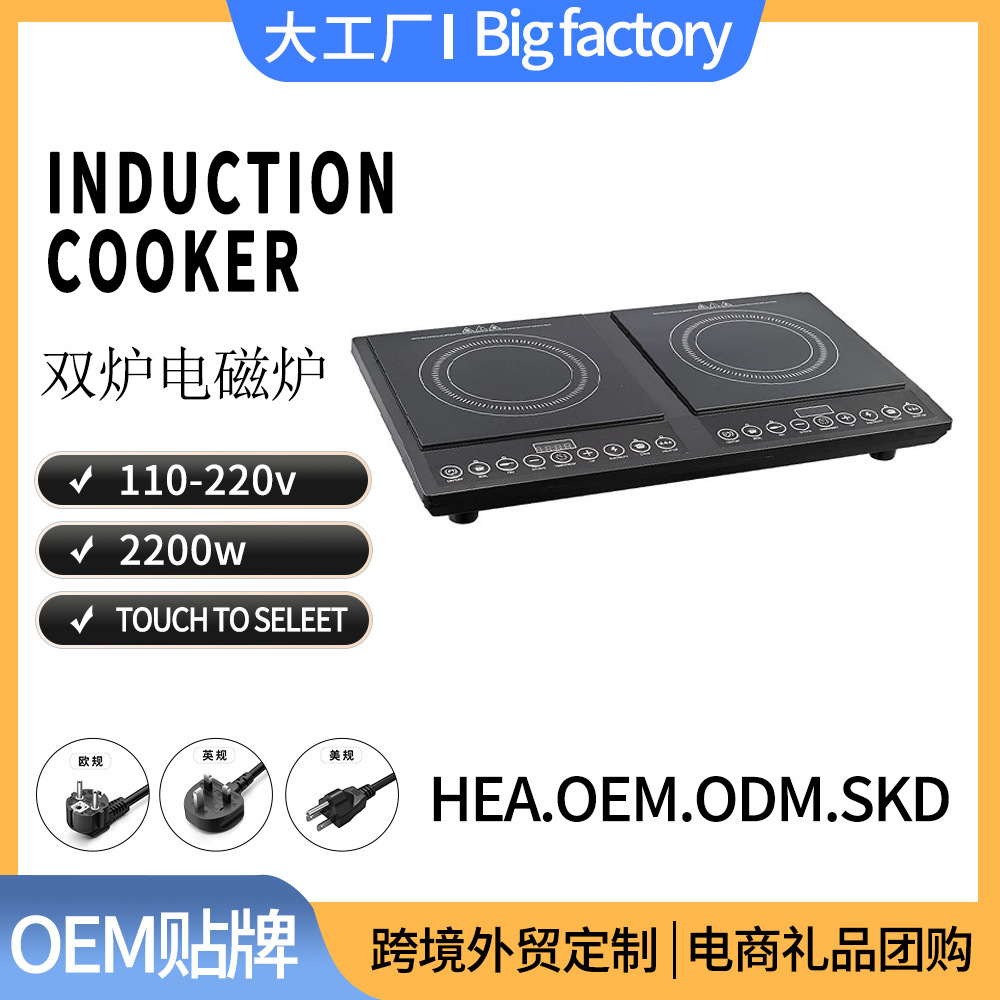 外贸嵌入式双头电磁炉110V家用大功率双头电陶炉双灶电池炉英文版