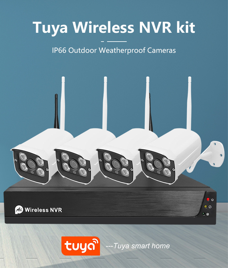 Tuya Kablosuz Akıllı 2 Megapiksel HD Ağ Paketi NVR Üreticisi Toptan 4'lü Set Güvenlik Kamerası