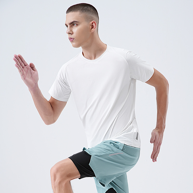 Camiseta de secado rápido para hombre, verano, cuello redondo, color sólido, deportes, ocio urbano, correr, transpirable para hombre, senderismo al aire libre, camisa de manga corta