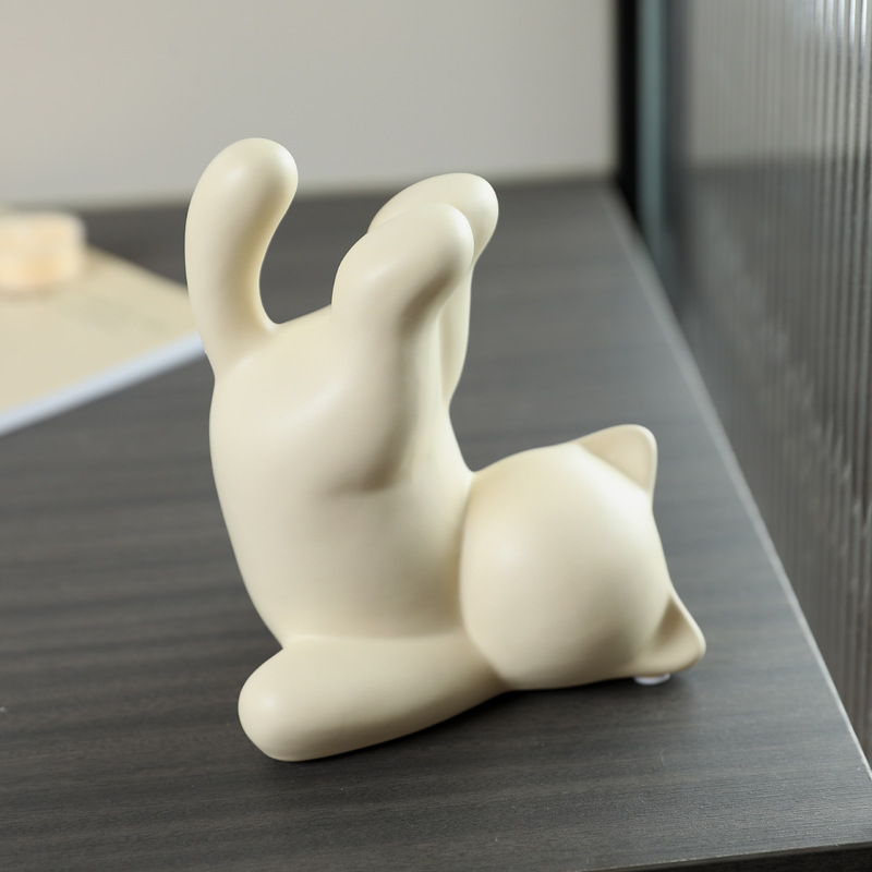 Adornos de arte abstracto de gato de cerámica invertida moderna, muebles para el hogar, sala de estar, mueble de vino, mueble de TV, decoración suave de oficina