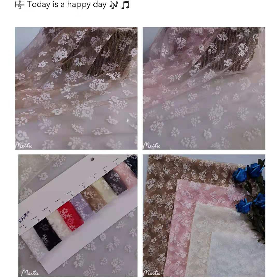 【厂家直销】锦特密网纱小琼花双面植绒小清新款 童装裙装等面料