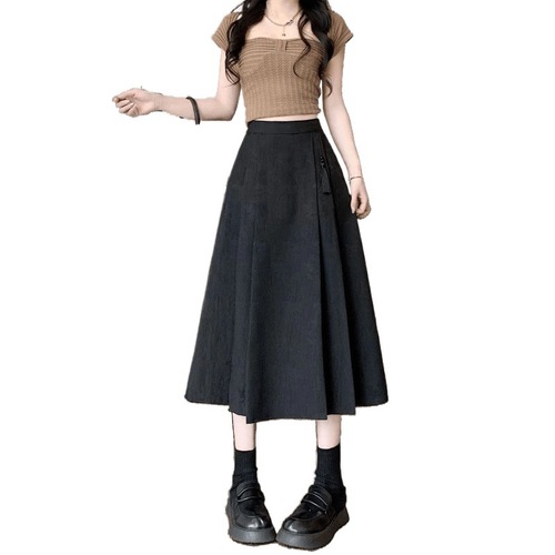 Half-length Skirt 2025 Summer New Chinese Style National Wind Embroidered Maquan Skirt High-waist A-line Medium-length Pleated Dress