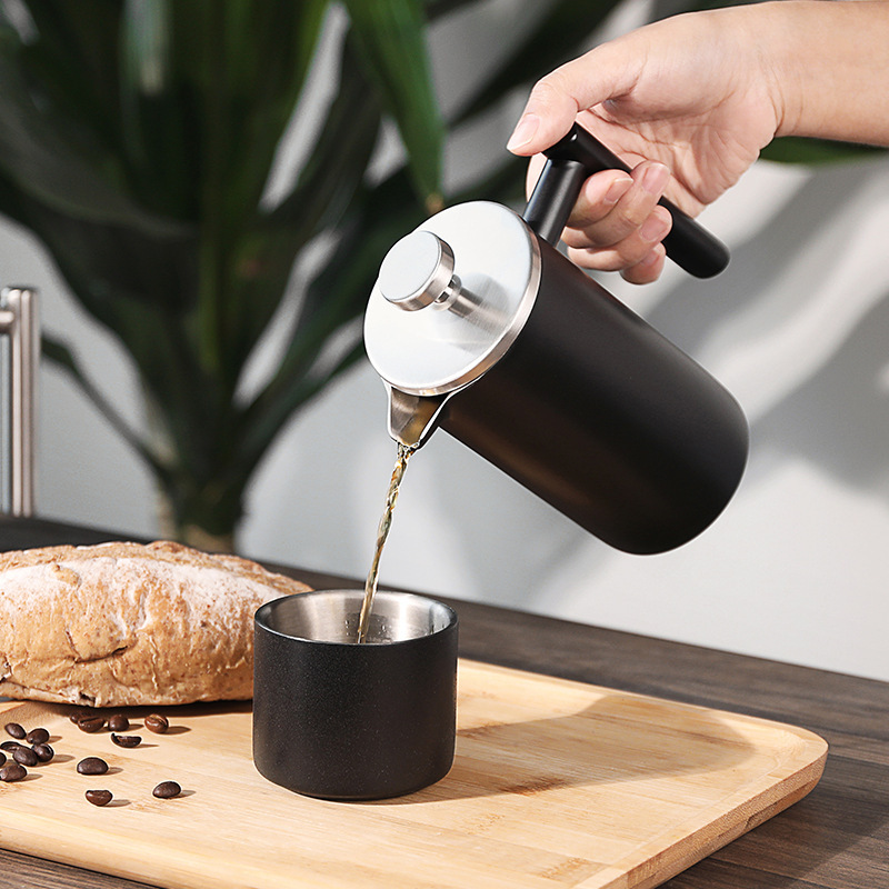 Highwin outdoor camping hand Coffee Pot Black double layer 304 stainless steel French pressure pot tea maker coffee maker