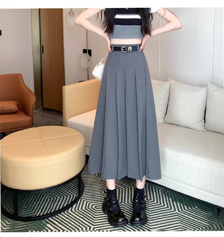 Chân váy vest nữ cạp cao dáng chữ A xếp ly dài vừa — Màu xám, Màu đen chi tiết 12