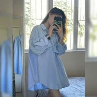 Французский дизайн, нишевая синяя рубашка-жакет, ранняя весна, женская новинка 2025 года, летняя рубашка, топ с длинным рукавом