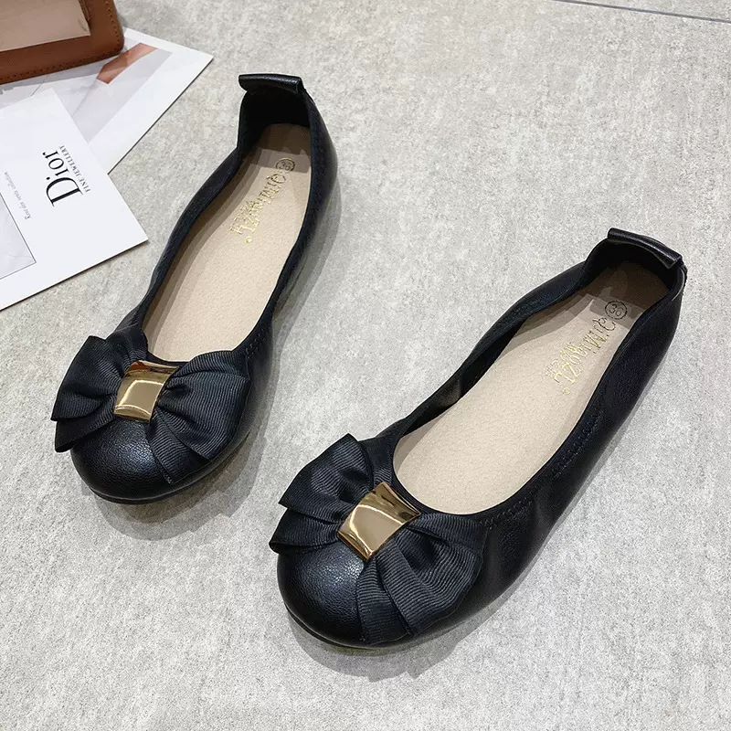 外贸跨境单休闲蝴蝶结平底女单鞋春季浅口圆头软底大码女鞋41—43
