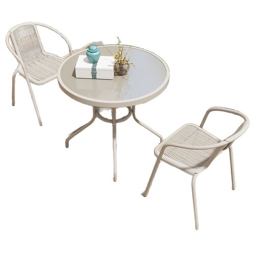 Outdoor Waterproof Sunproof Iron Furniture Set Including Glass Table and Chairs Garden Courtyard Balcony Milk Tea Shop Outdoor