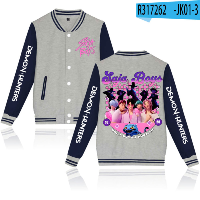 KPop Demon Hunters亚马逊速卖通2D烫画棒球服黑白撞色开衫外套|undefined